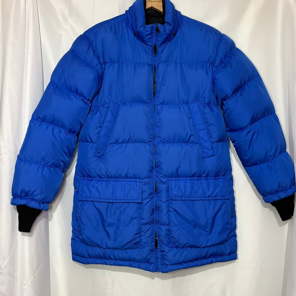 Vintage Lands End Goose Down Puffer Parka Reversible Blue Black Womens Small 6-8